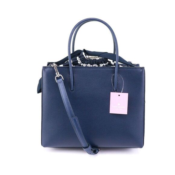 NWT Kate Spade TRISTA Leather Sam Bag Tote w Bow Tie Navy - Picture 7 of 14